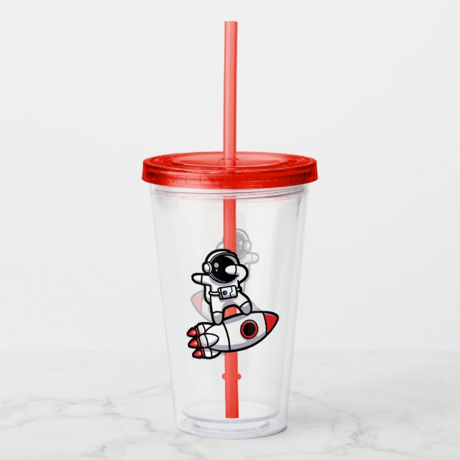 Cool Astronaut On The Rocket Acrylic Tumbler (Front)