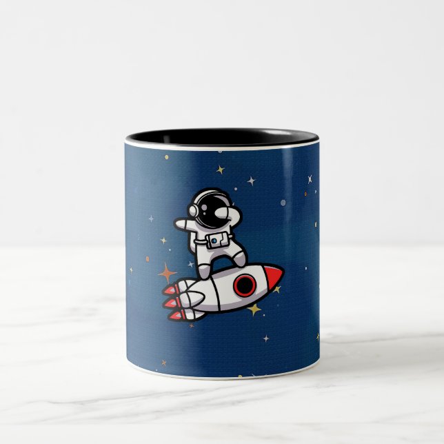 Cool Astronaut On The Rocket Two-Tone Coffee Mug (Center)