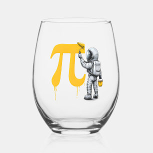 Cool Astronaut Painting Pi Symbol Pi Day Stemless Wine Glass