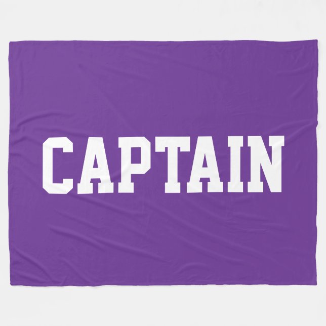 Cool Athletic Bold CAPTAIN Text On Royal Purple Fleece Blanket (Front (Horizontal))