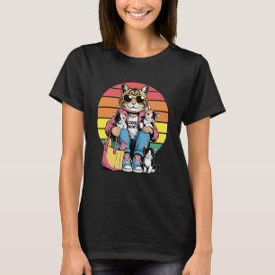 Cool Aunt Cat Kittens Retro Sunset Feline Lover Lo T-Shirt