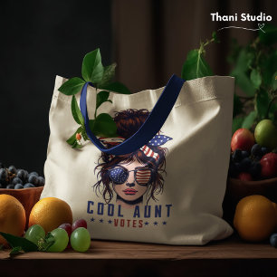 Cool Aunt Votes Vintage Messy Hair Lady Election Tote Bag