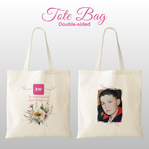 Cool Auntie add photo initials floral pink Tote Bag