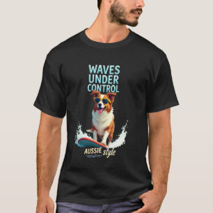 Cool Australian Shepherd Surfing Dog T-Shirt