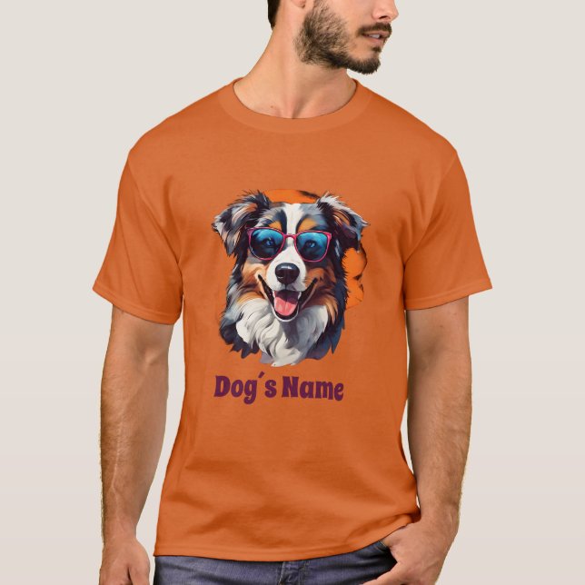 Cool Australian Shepherd With Sunglasses T-Shirt (Front)