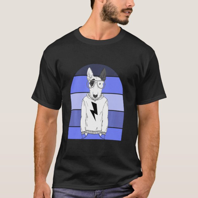 Cool Aviator Glasses Nerdy Bull Terrier Dog Retro T-Shirt (Front)