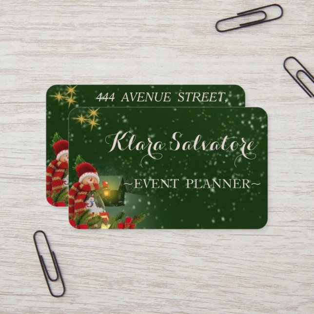 Cool Awesome Christmas Green Starry Sky Business Card (Front/Back In Situ)