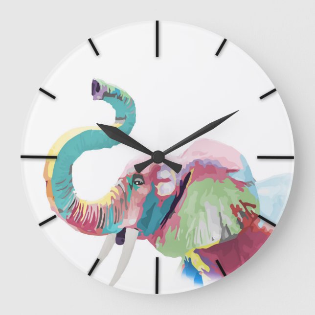 Cool awesome trendy colourful vibrant elephant large clock (Front)