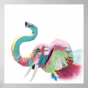 Cool awesome trendy colourful vibrant elephant poster