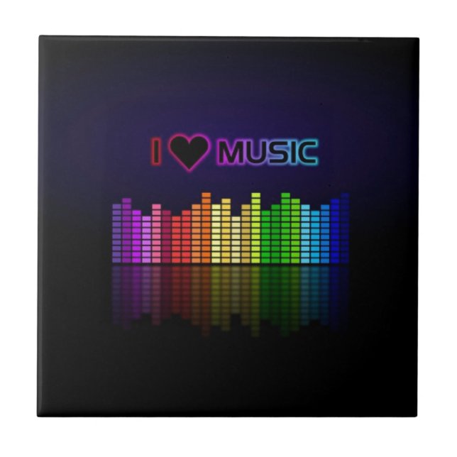 Cool awesome trendy "I Love Music" neon colours Tile (Front)