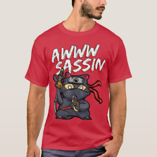 Cool AwwwSassin Samurai Cat Funny Ninja Cat Manga  T-Shirt
