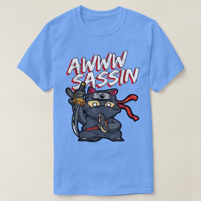 Cool AwwwSassin Samurai Cat Funny Ninja Cat Manga  T-Shirt (Design Front)