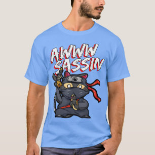 Cool AwwwSassin Samurai Cat Funny Ninja Cat Manga  T-Shirt