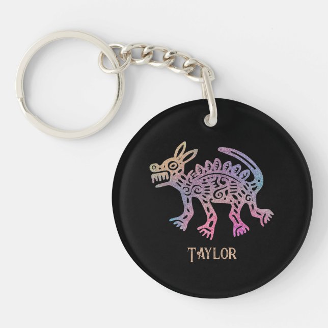 Cool Aztec Design Dog Key Ring (Front)