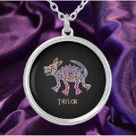Cool Aztec Design Dog Silver Plated Necklace<br><div class="desc">Cool,  multicolored,  Aztec design dog.  Add your name to personalise.</div>