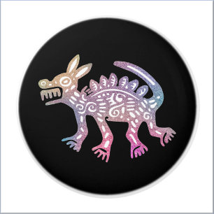 Cool Aztec Inspired Multicolor Dog Ceramic Knob