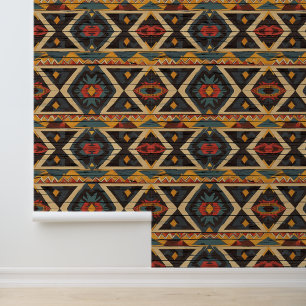 cool Aztec Western faux wood tiled pattern Wallpaper