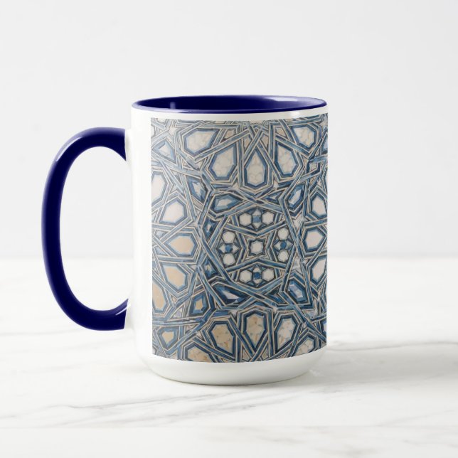 Cool Azure & White Ceramic Tile Geometric Pattern Mug (Left)