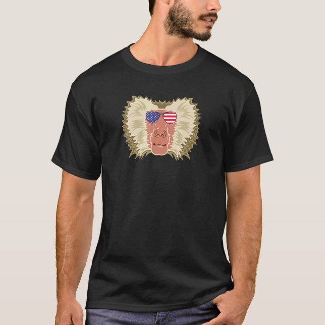 Cool Baboon Wearing Usa Flag Sunglasses Us America T-Shirt (Front)