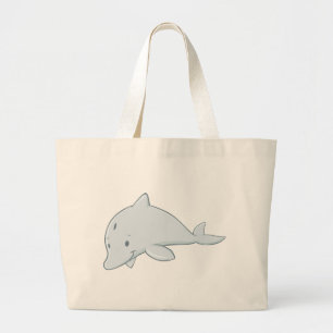 Cool Baby Bottlenose Dolphin Cartoon Large Tote Bag