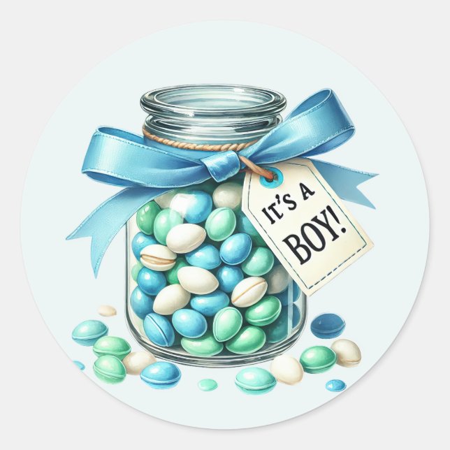 Cool baby boy shower  classic round sticker (Front)