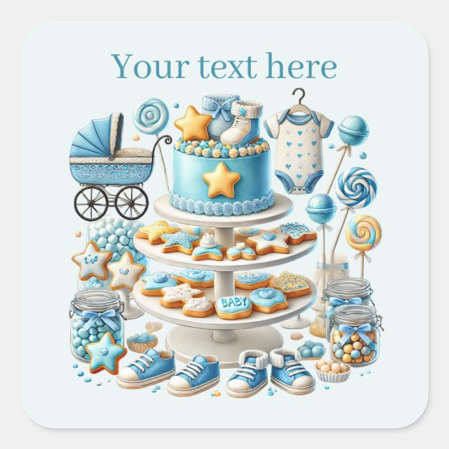 Cool baby boy shower sweet square sticker (Front)
