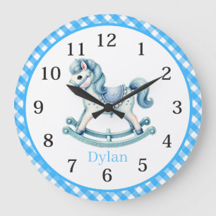 Cool baby boy's nursery add name rocking horse large clock