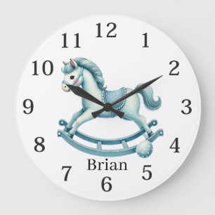 Cool baby boy's nursery add name rocking horse large clock