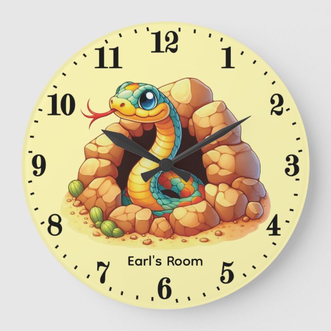Cool baby snake boy's add name nursery  large clock (Front)