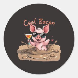 "Cool Bacon" Piglet in Sunglasses Classic Round Sticker