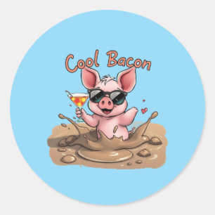 "Cool Bacon" Piglet in Sunglasses Classic Round Sticker