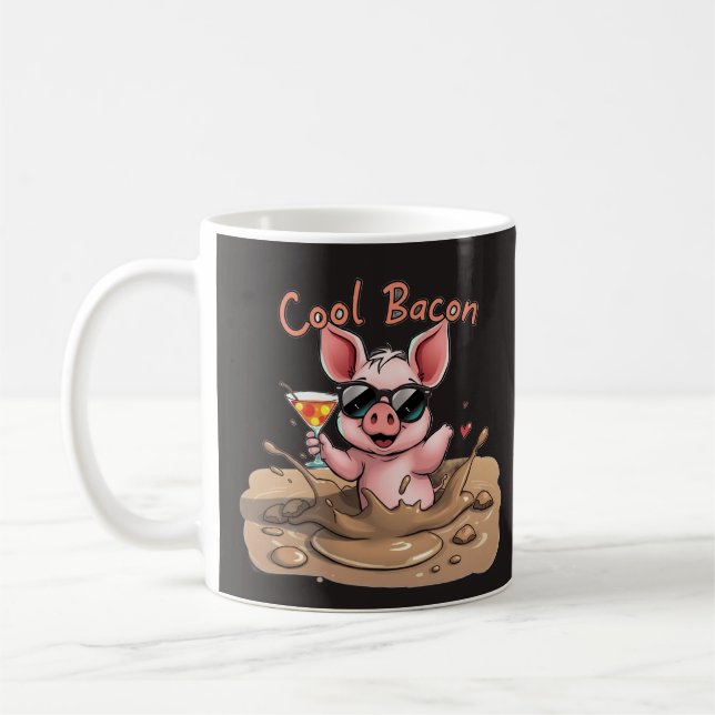 "Cool Bacon" Piglet in Sunglasses Coffee Mug (Left)