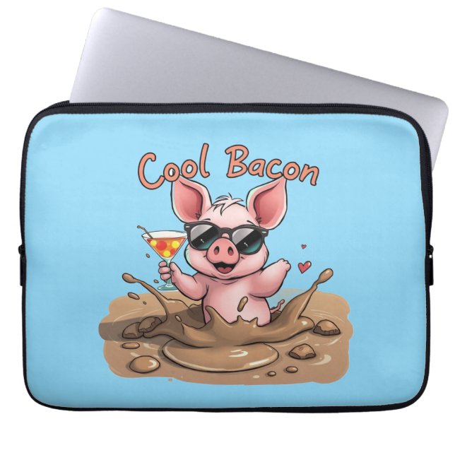 "Cool Bacon" Piglet in Sunglasses Laptop Sleeve (Front)