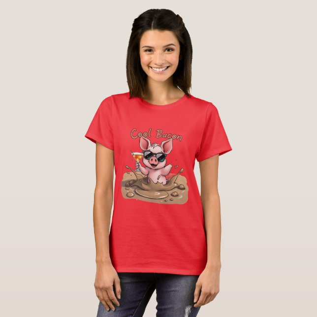 "Cool Bacon" Piglet in Sunglasses T-Shirt (Front Full)