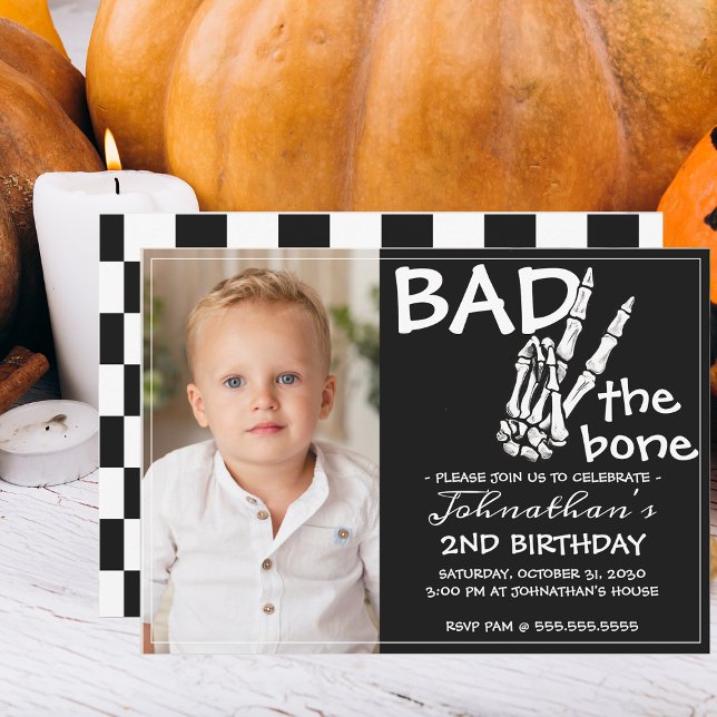 Cool Bad Two The Bone Halloween 2nd Birthday Party Invitation (Creator Uploaded)