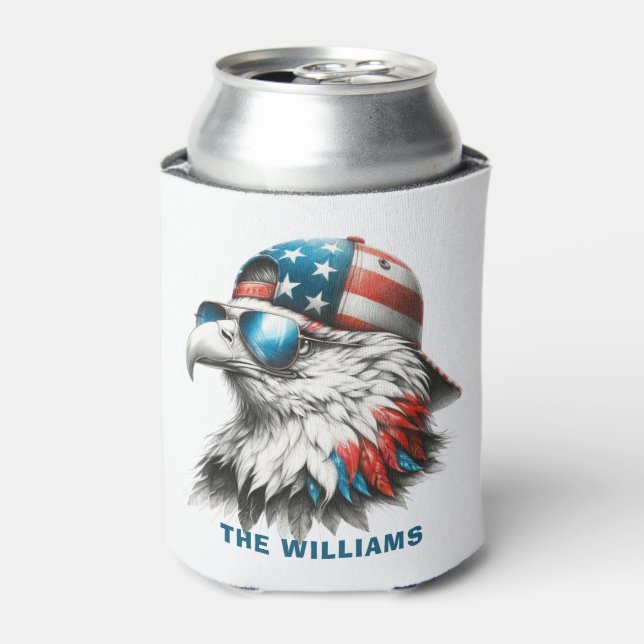 Cool Bald Eagle 4th of July Can Cooler (Can Front)