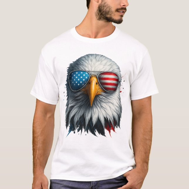 Cool Bald Eagle American Sunglasses Patriotic T-Shirt (Front)