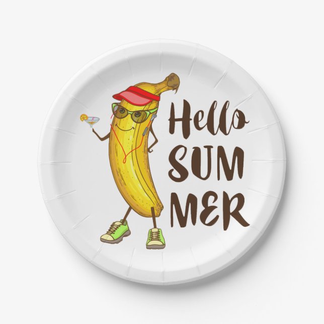 Cool Banana Hello Summer Funny Tropical Fruit  Paper Plate (Front)