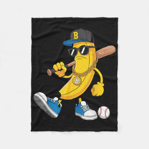Cool Banana Wear Sungles Baseball Player Cartoon  Fleece Blanket