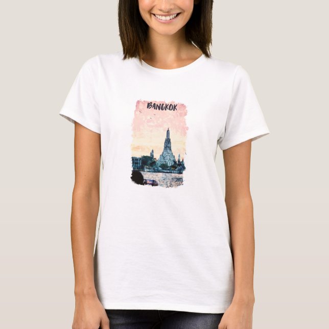Cool Bangkok Thailand City Travel Watercolor T-Shirt (Front)