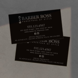 Cool Barber Barbershop  Black on Blac Business Card