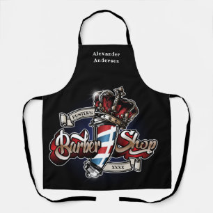 Cool Barber Pole and Crown Logo Personalise  Apron