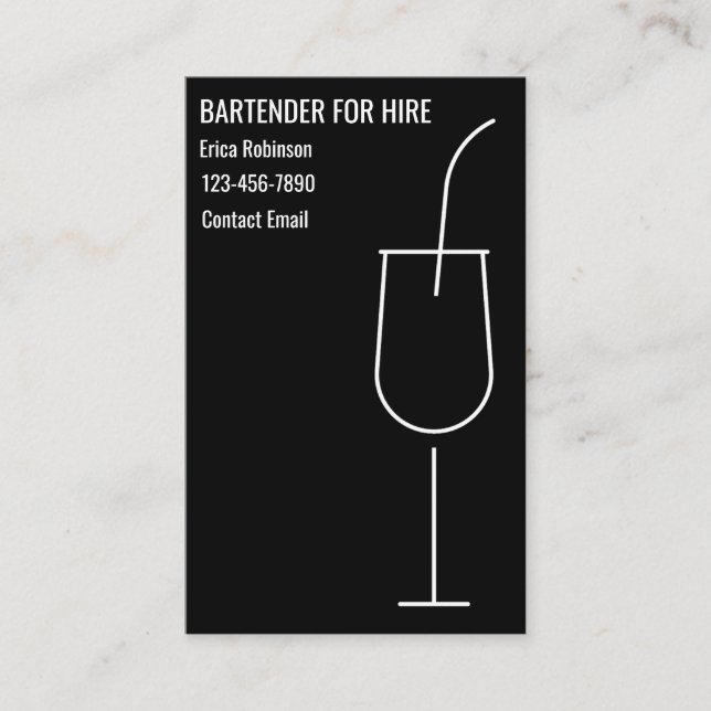 Cool Bartender For Hire Business Cards (Front)