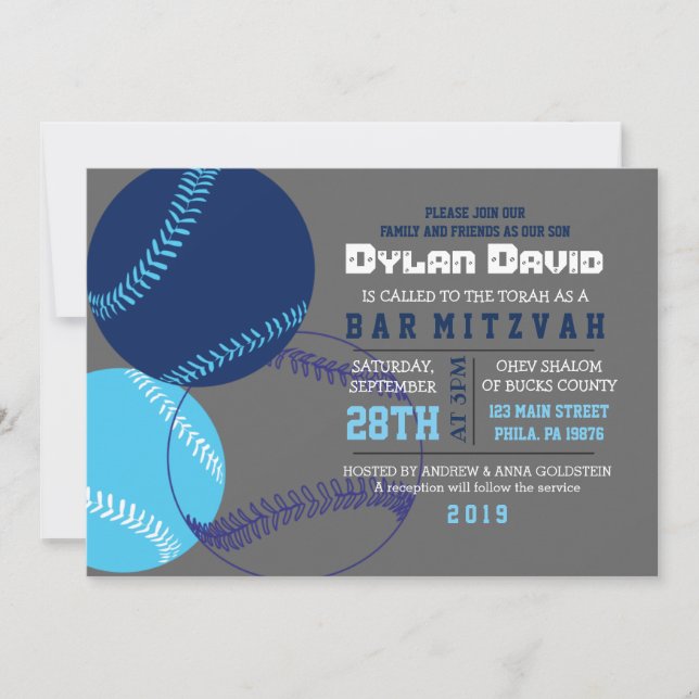 COOL BASEBALL Bar Mitzvah Invitation (Front)