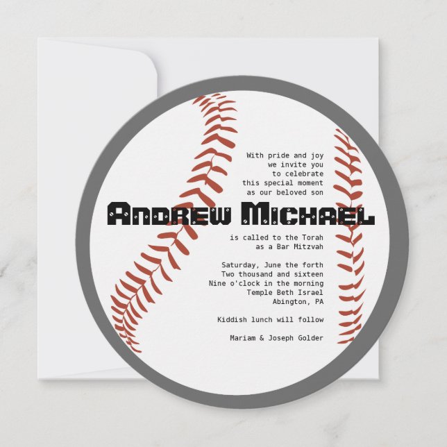 COOL BASEBALL Bar Mitzvah ROUND Invitation (Front)