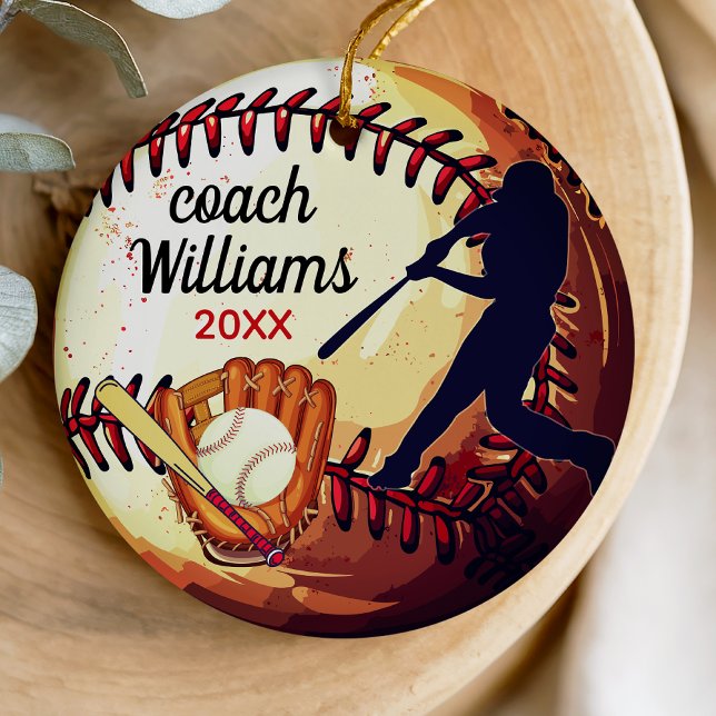 Cool baseball coach appreciation holiday keepsake ceramic tree decoration (Creator Uploaded)