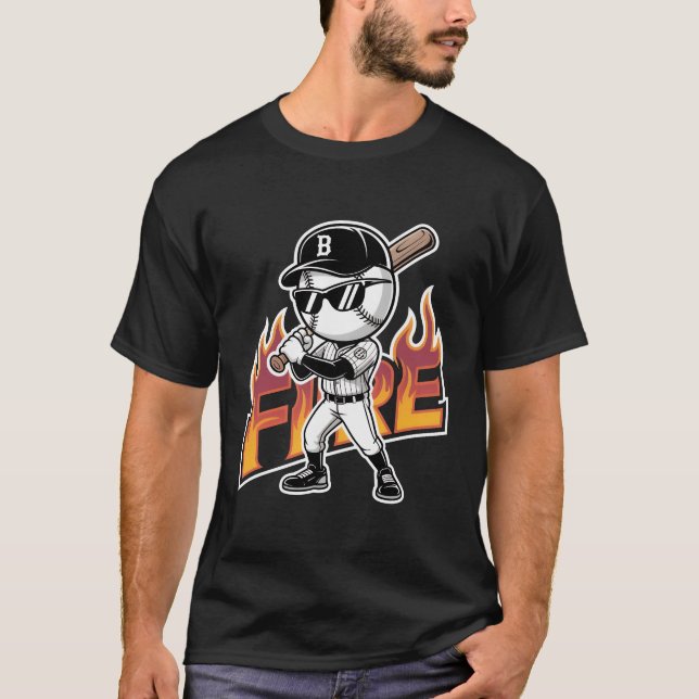 Cool Baseball Mascot Sunglasses Flaming Text Boys  T-Shirt (Front)