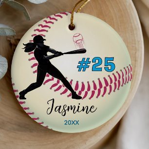 Cool baseball sports team girl athlete ceramic tree decoration