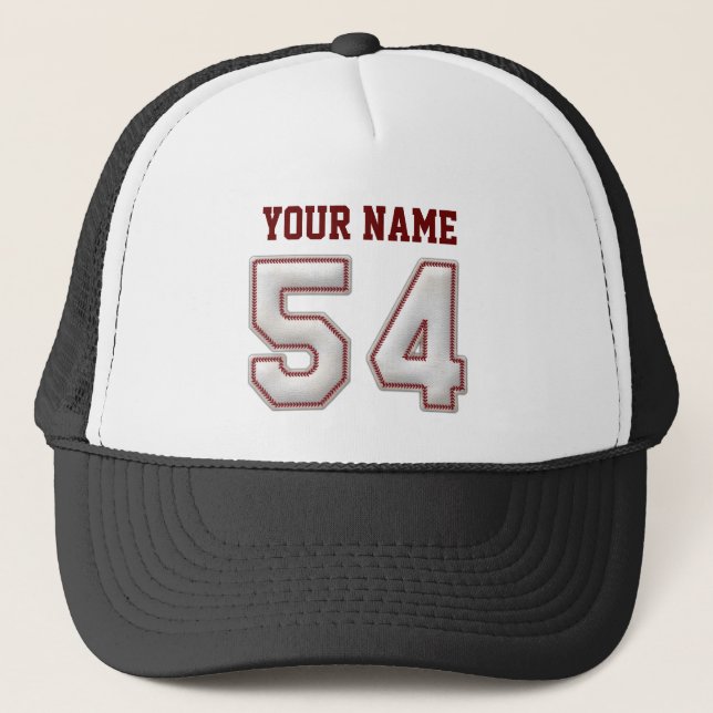 Cool Baseball Stitches - Custom Name and Number 54 Trucker Hat (Front)