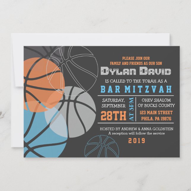 COOL BASKETBALL Bar Bat Mitzvah Invitation Invite (Front)